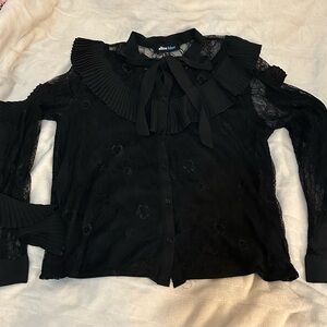 Alice Blue Black Lace Top with Ruffle Detail